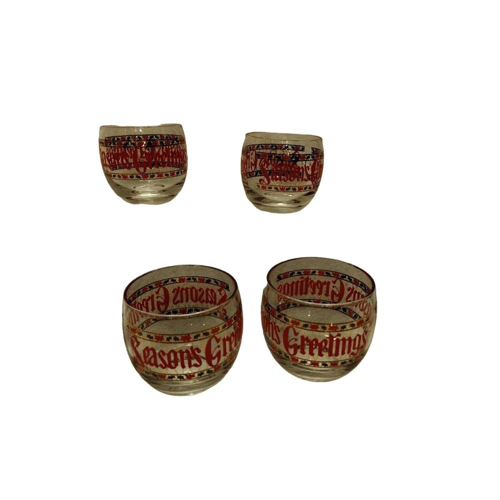 Vintage Culver's 24 Kt Gold Trim Season Greeting Glasses Set Of 4